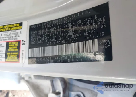 2021 Toyota Camry Xle Awd из США, поврежденный, VIN 4T1F11BK1MU032591